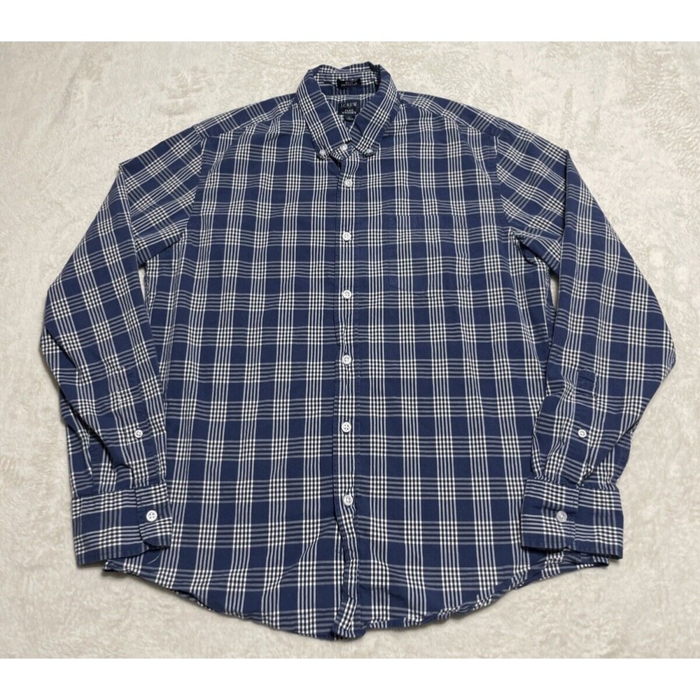 J Crew Shirt Mens Large Blue Plaid Slim Untucked Long Sleeve Button Up